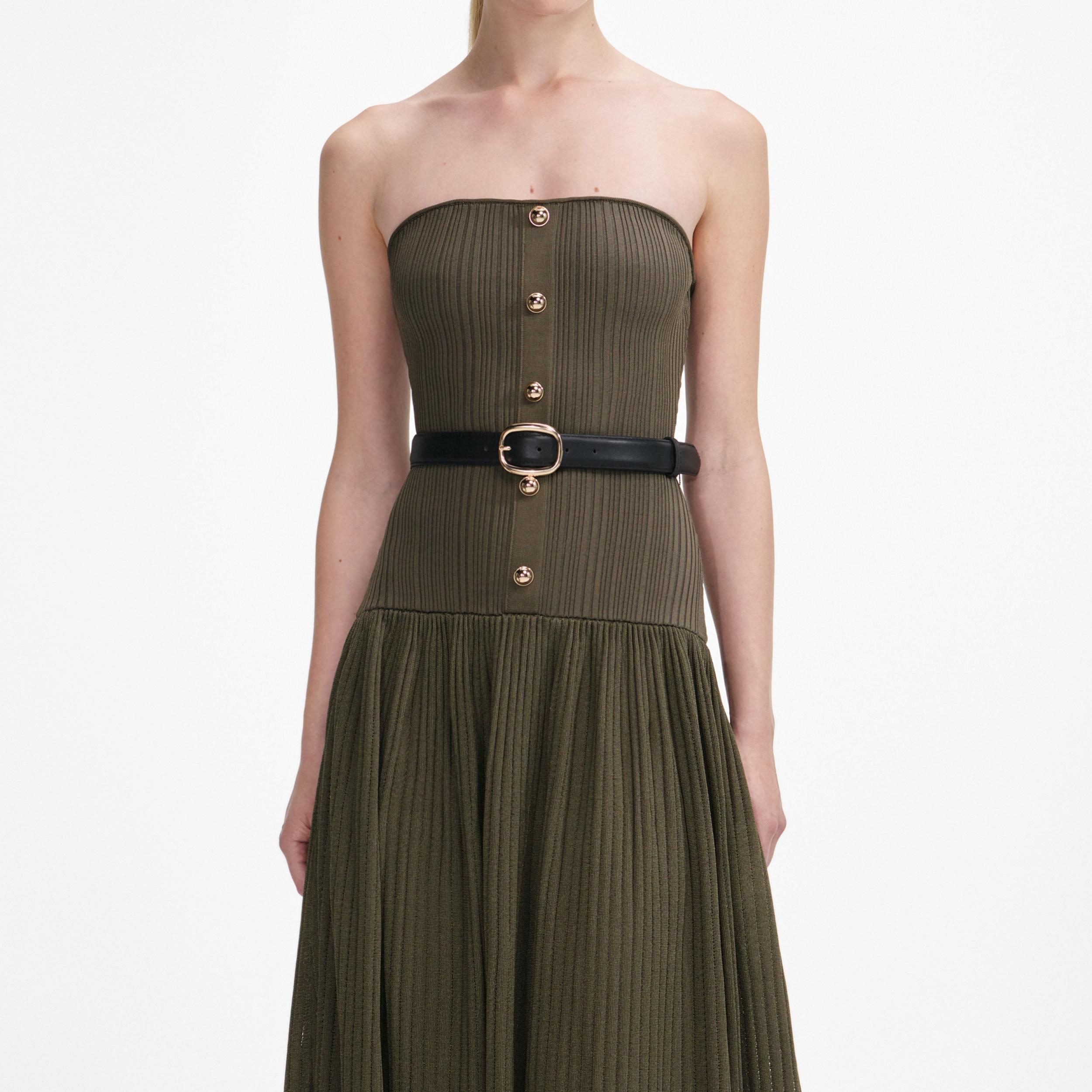 Khaki Bandeau Knit Midi Dress Product Image