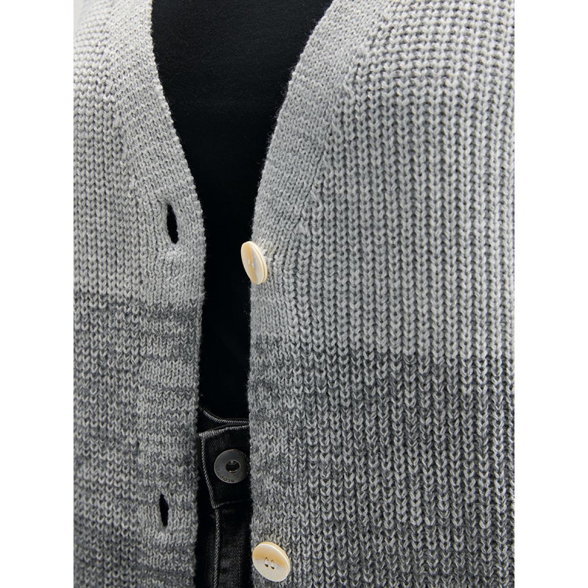 Plus Size Ombre Pointelle Knit Pocket Button Front Cardigan DimGray Women Elegant Loose Long Sleeve Dailywear Cardigans BloomChic 22-24/3X Product Image