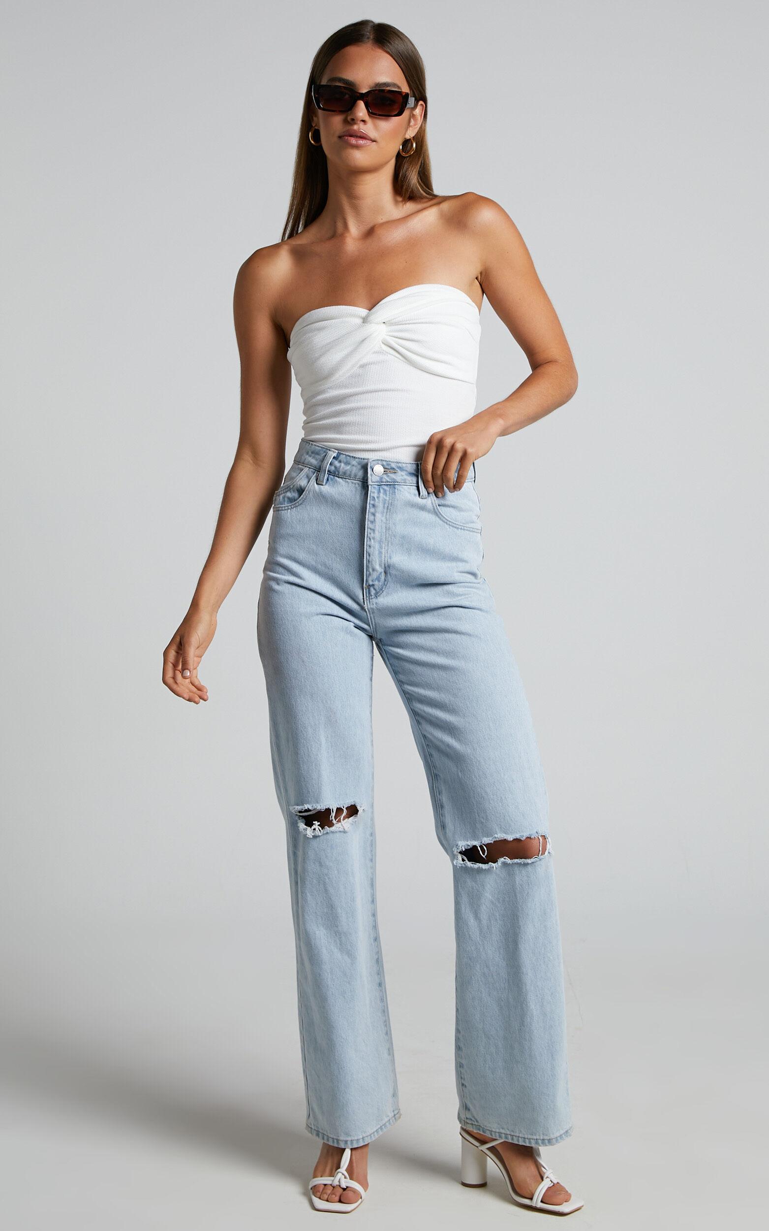 Jelena Top - Jersey Strapless Twist Front Top in White Product Image