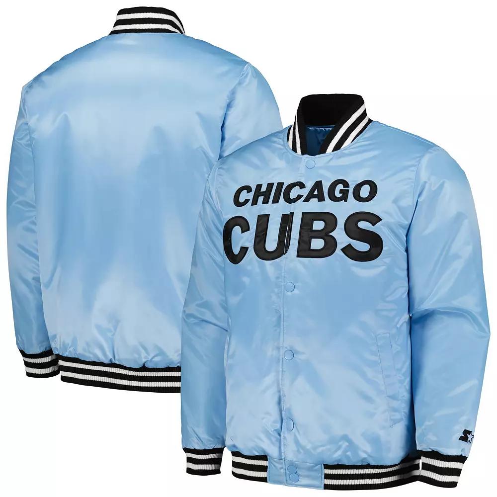 Men's Starter Light Blue Chicago Cubs Cross Bronx Fashion Satin Full-Snap Varsity Jacket,  Product Image