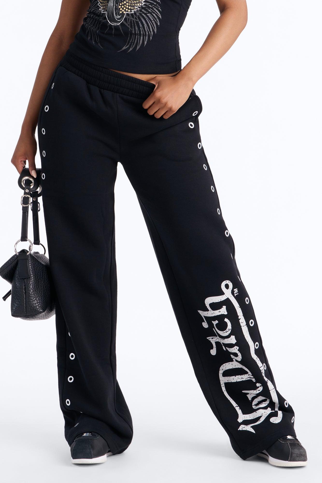 Von Dutch Rocker Wide Leg Grommet Pant - Black Female Product Image
