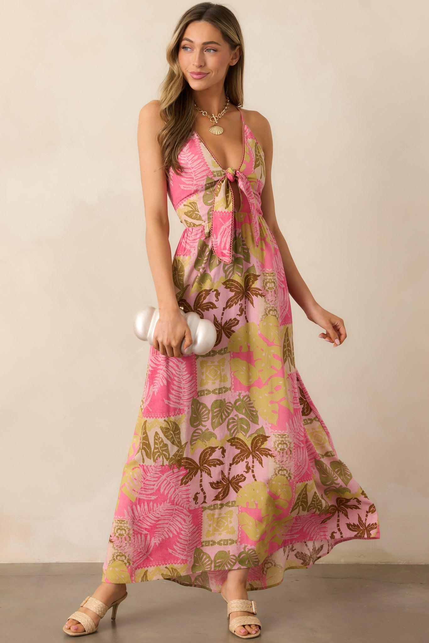 Just Passing Through Pink Tropical Print Maxi Dress Product Image