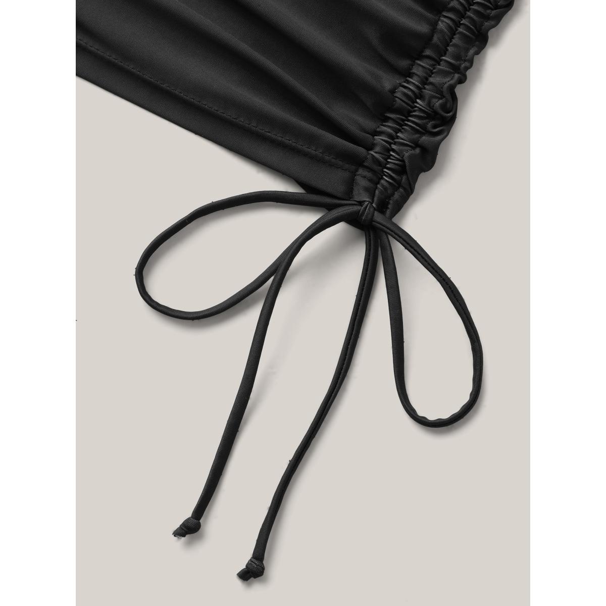 Plus Size Sun Salt Sand Print Swim Top Women's Swimwear Black Resort Drawstring High stretch Bodycon U-neck Curve Swim Tops BloomChic 14-16/1X Product Image