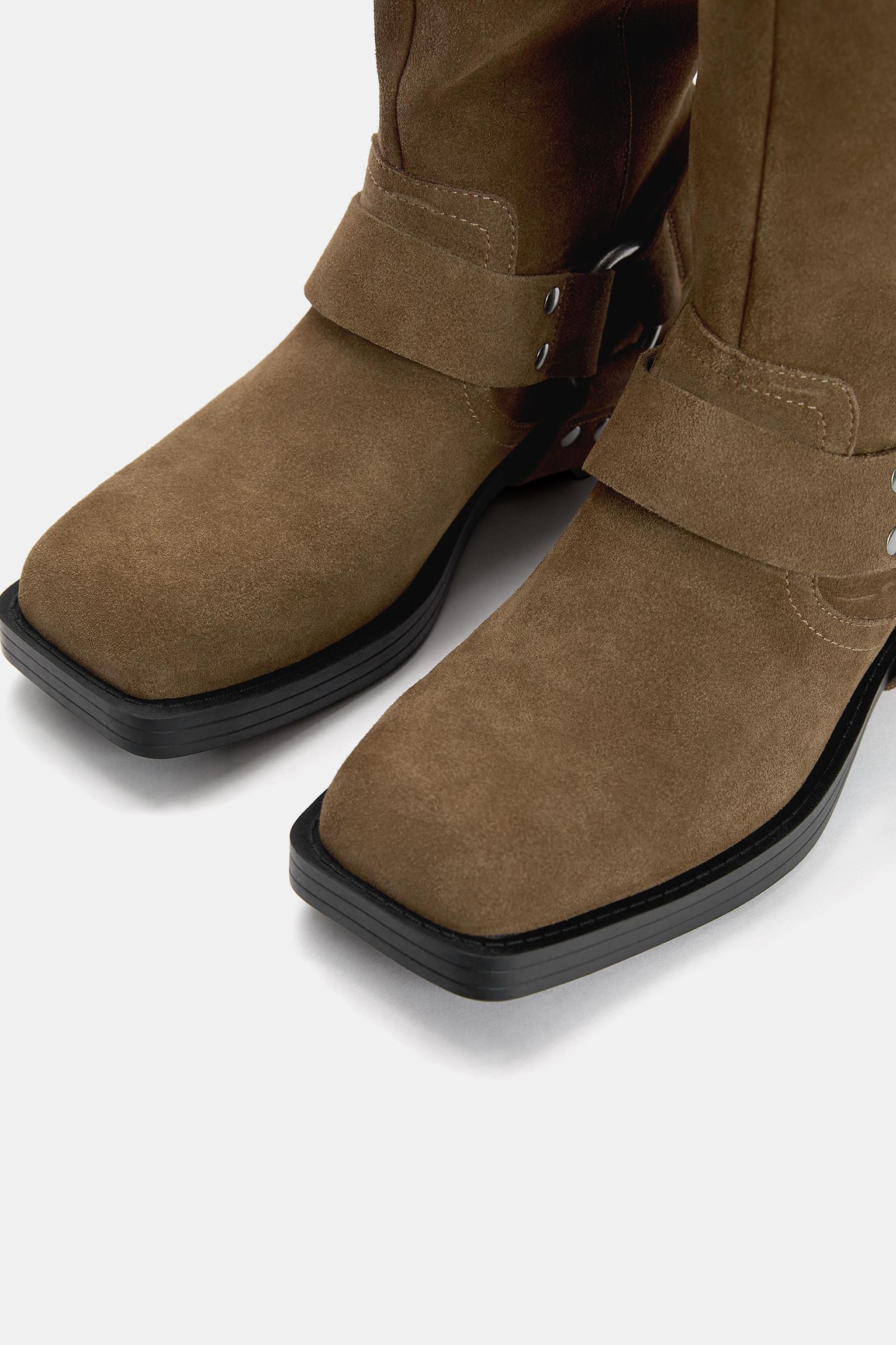 Leather knee-high biker boots Product Image