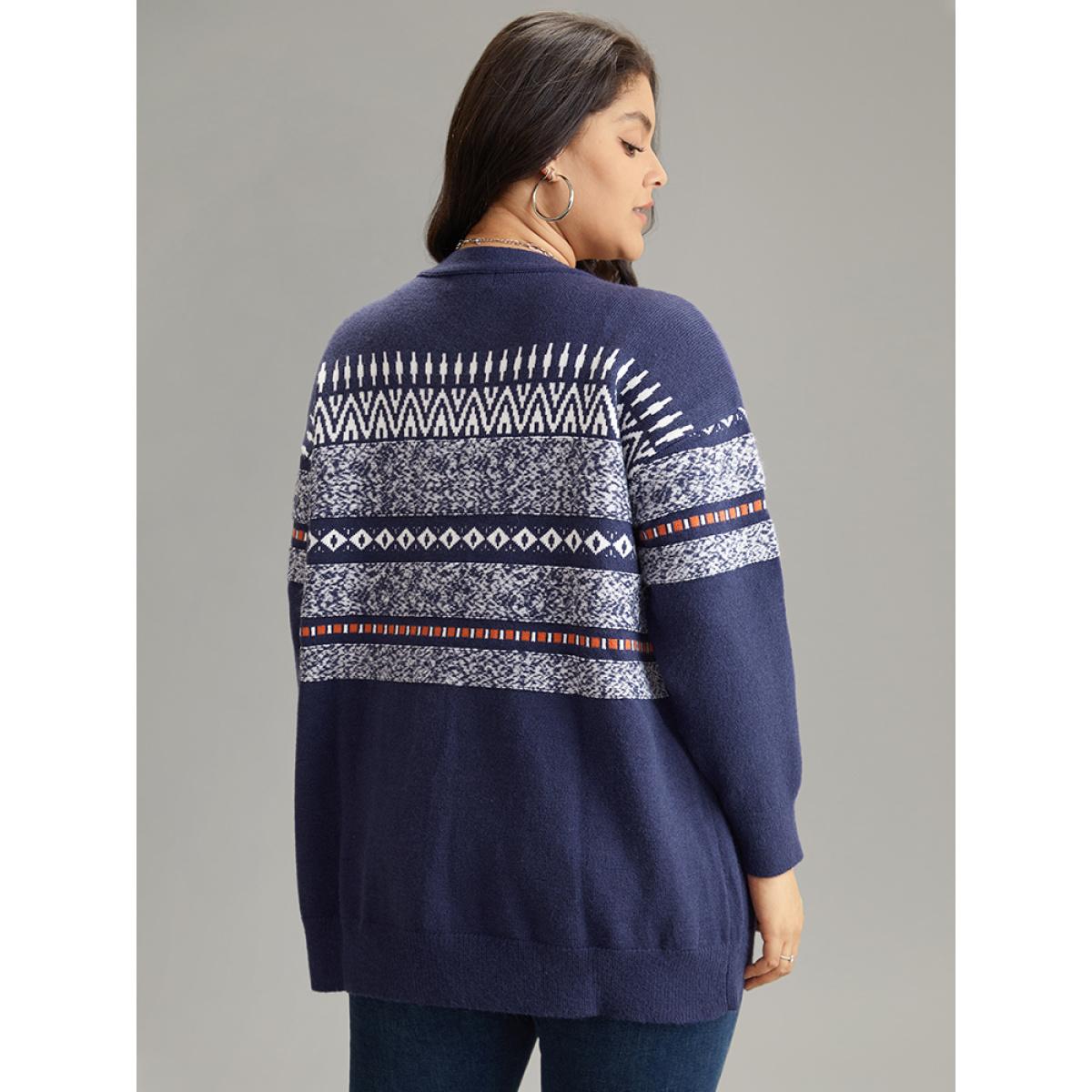 Plus Size Anti-Pilling Bandana Print Open Front Cardigan Midnight Women Casual Loose Long Sleeve Festival-Christmas Cardigans BloomChic 30/6X Product Image