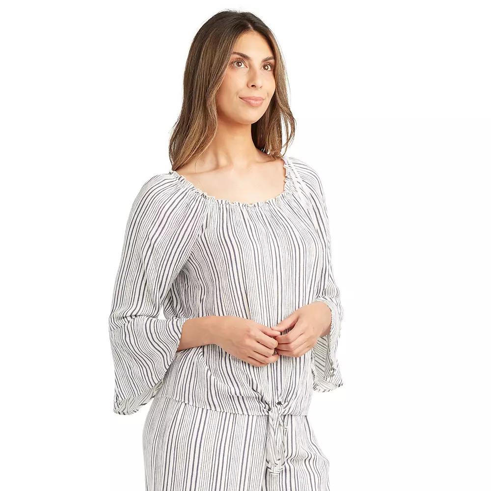 Petite AB Studio Striped Bell Sleeve Top, Womens E Blue Stripe Product Image