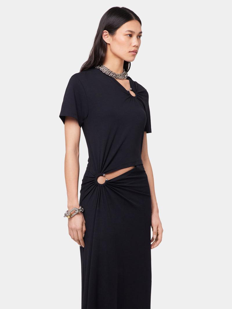 BLACK LONG PIERCING DRESS IN COTTON JERSEY Product Image