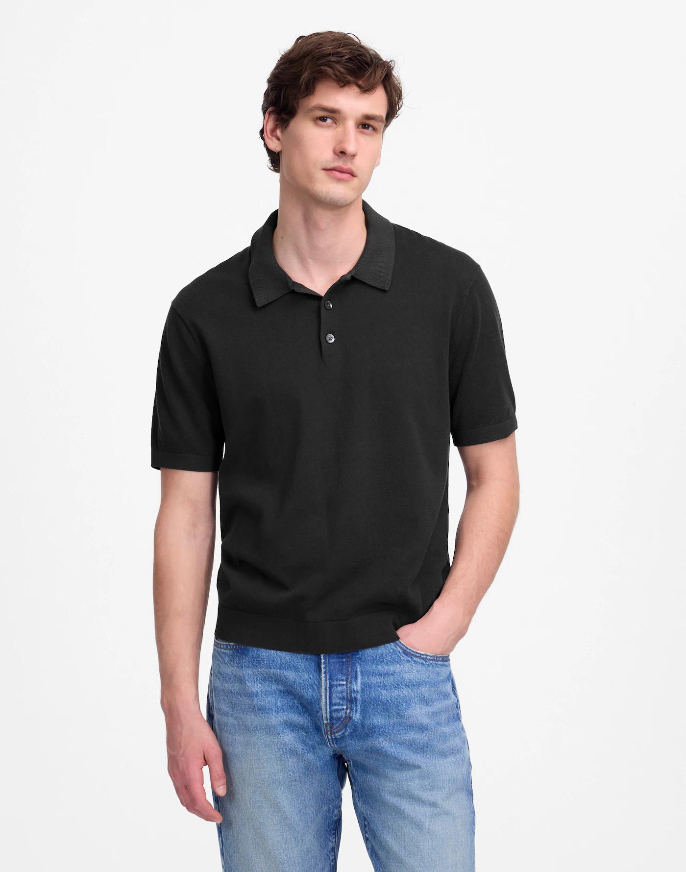 Three-Button Sweater Polo Shirt Product Image