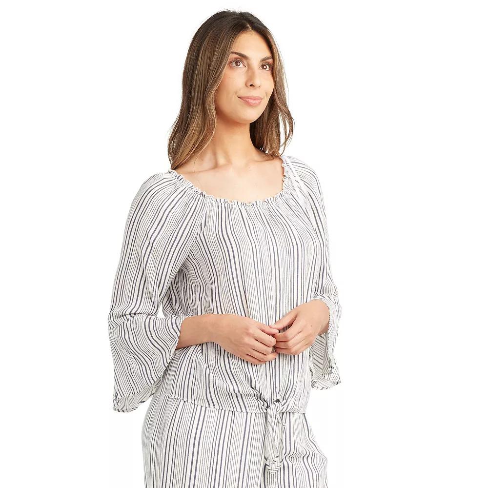 Petite AB Studio Striped Bell Sleeve Top, Womens E Blue Stripe Product Image