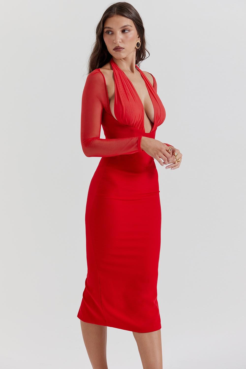 Yasmin  scarlet plunge midi dress Product Image