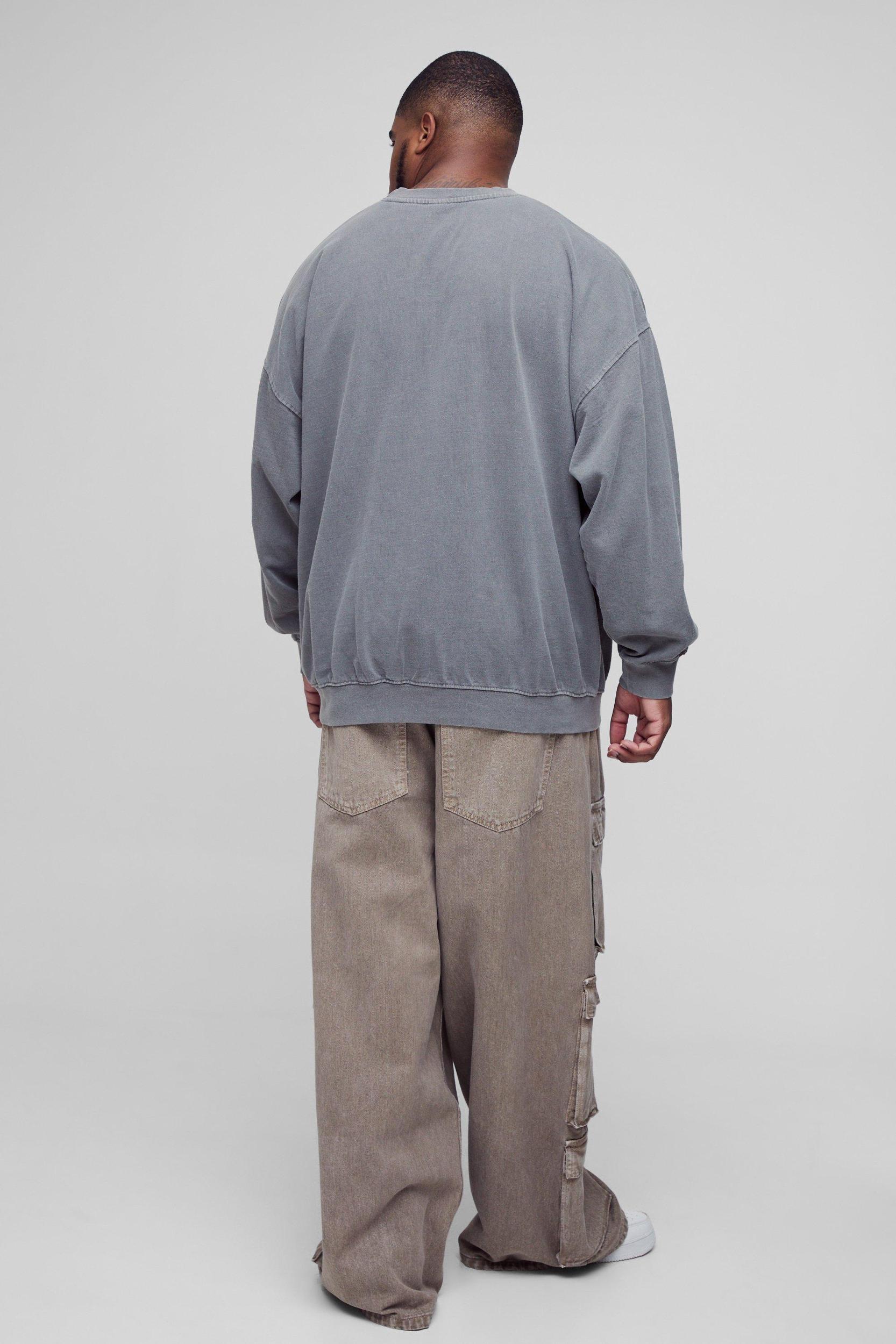 Plus Oversized Eazy-E Wash License Print Sweatshirt | boohooMAN USA Product Image