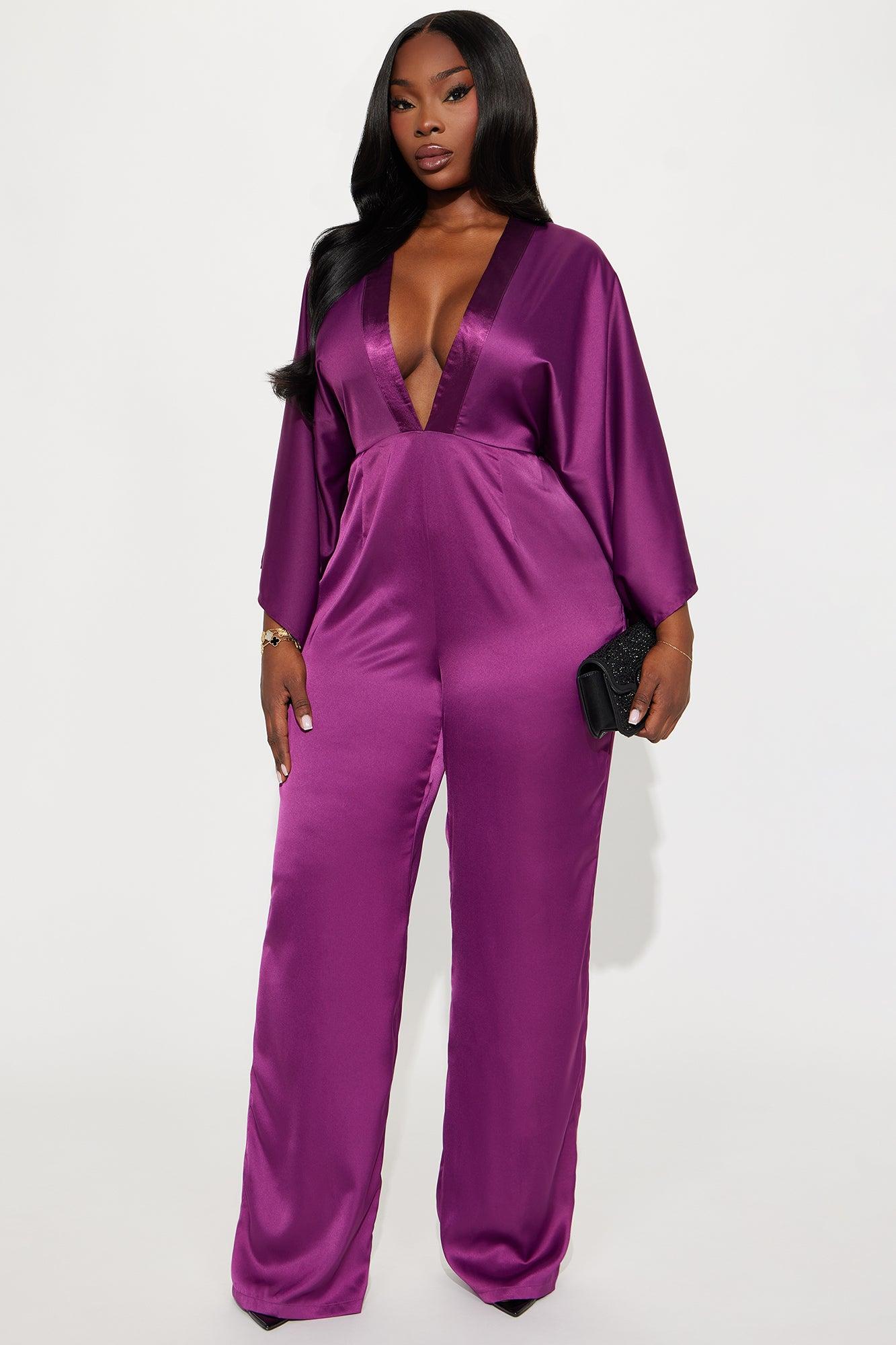 Daphne Satin Wide Leg Jumpsuit - Plum Female Product Image
