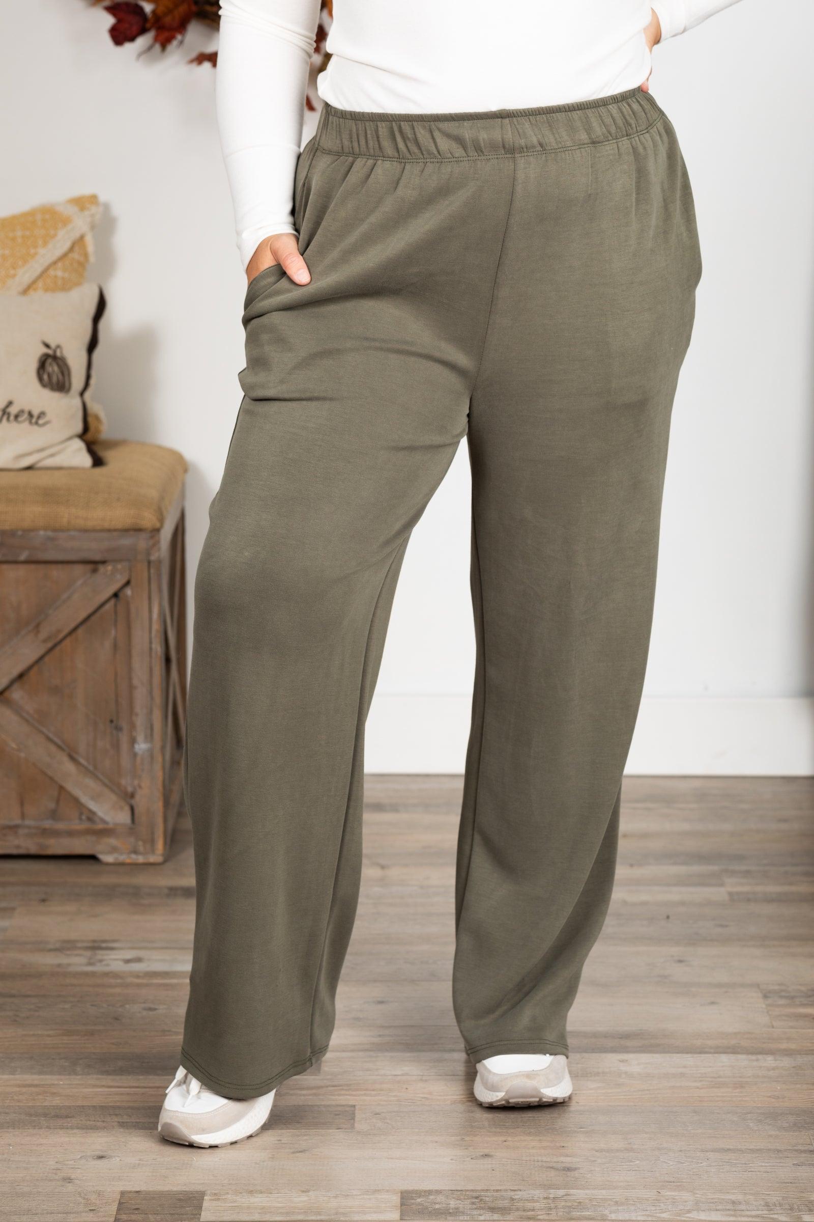 Solid Elastic Waist Pants Product Image