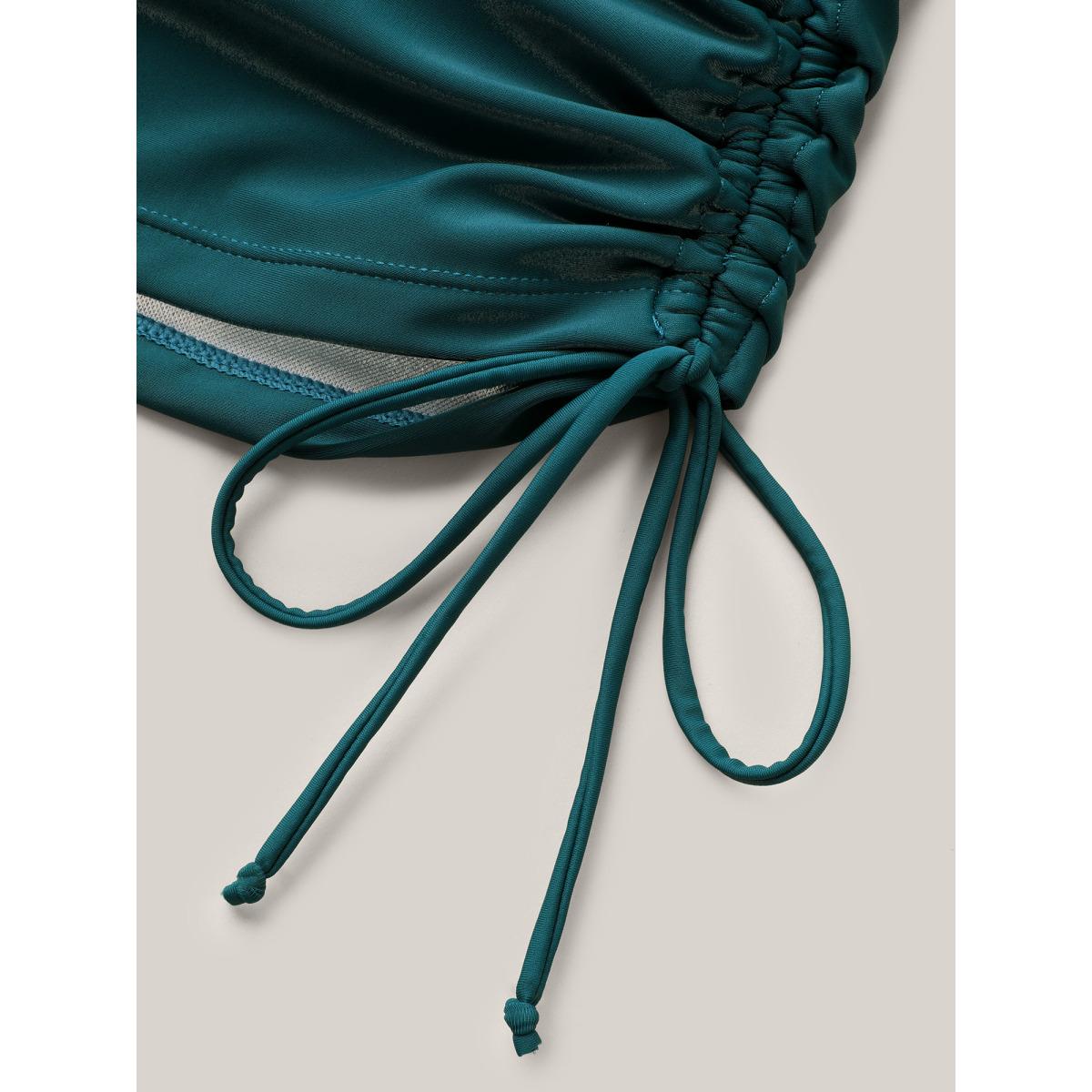 Plus Size Twist Front Ruched Drawstring Swim Top Women's Swimwear Cyan Beach Twist High stretch Skinny Heart neckline Curve Swim Tops BloomChic 22-24/3X Product Image