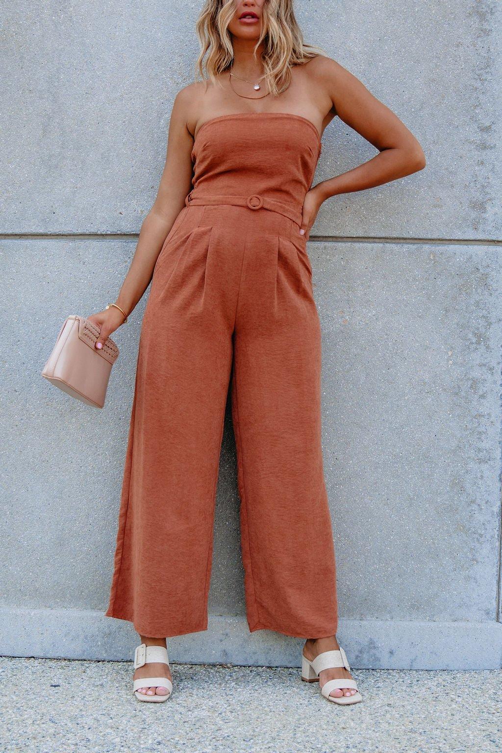 Sadie and Sage Rust Strapless Belted Jumpsuit - FINAL SALE Product Image