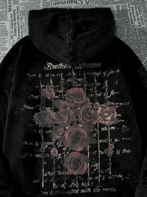 Men's Gothic Rose Print Oversized Hoodie Product Image