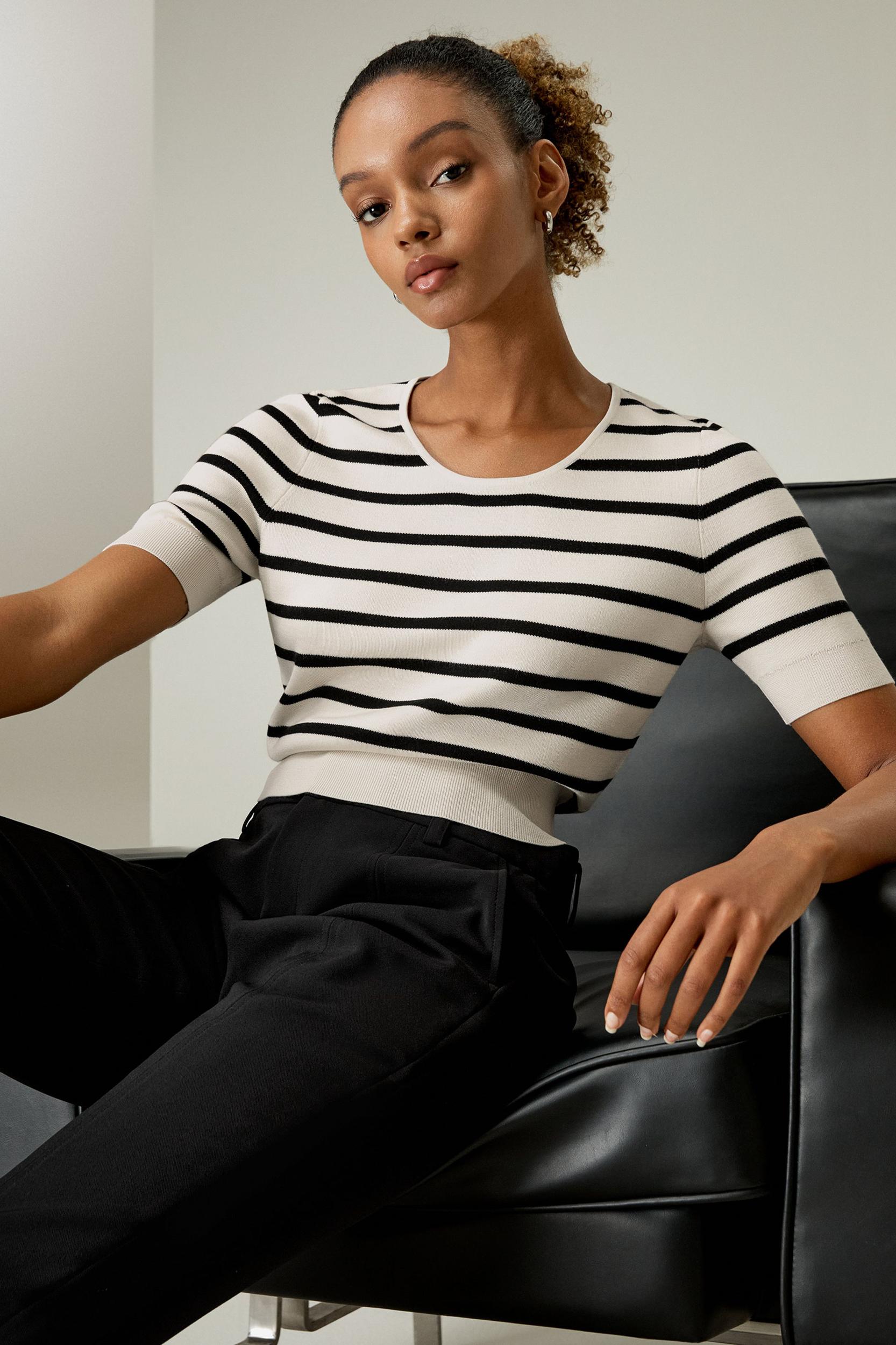 Silk Striped Cropped Knit Top Product Image