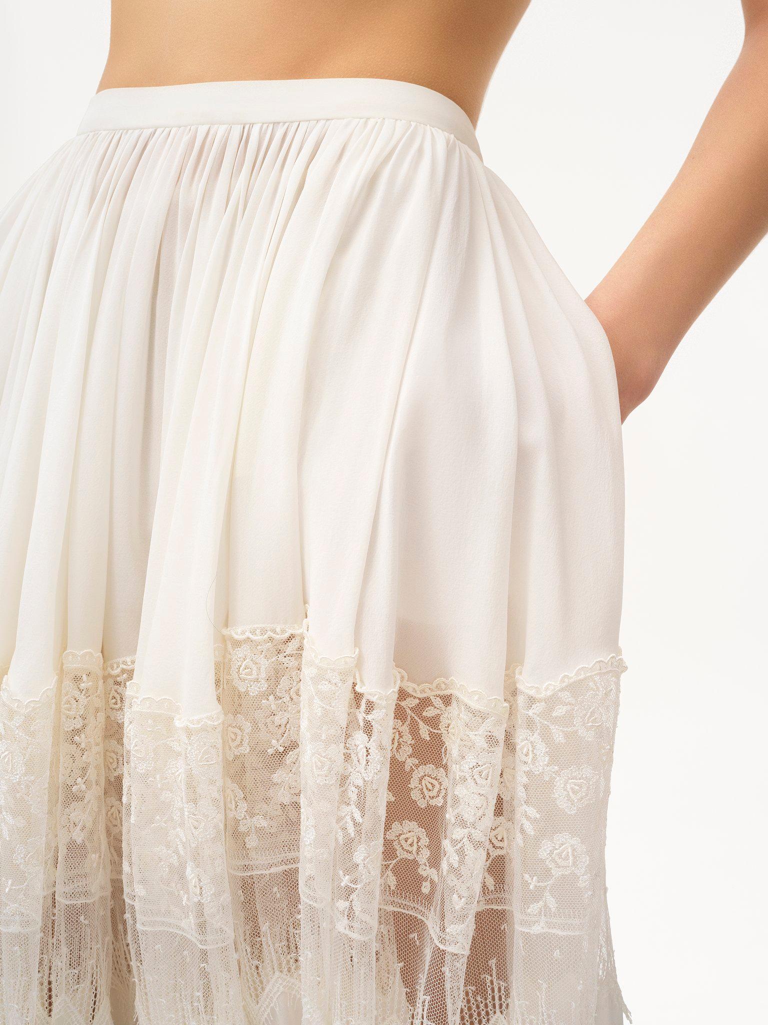 Fluid cropped pants in silk charmeuse & lace Product Image