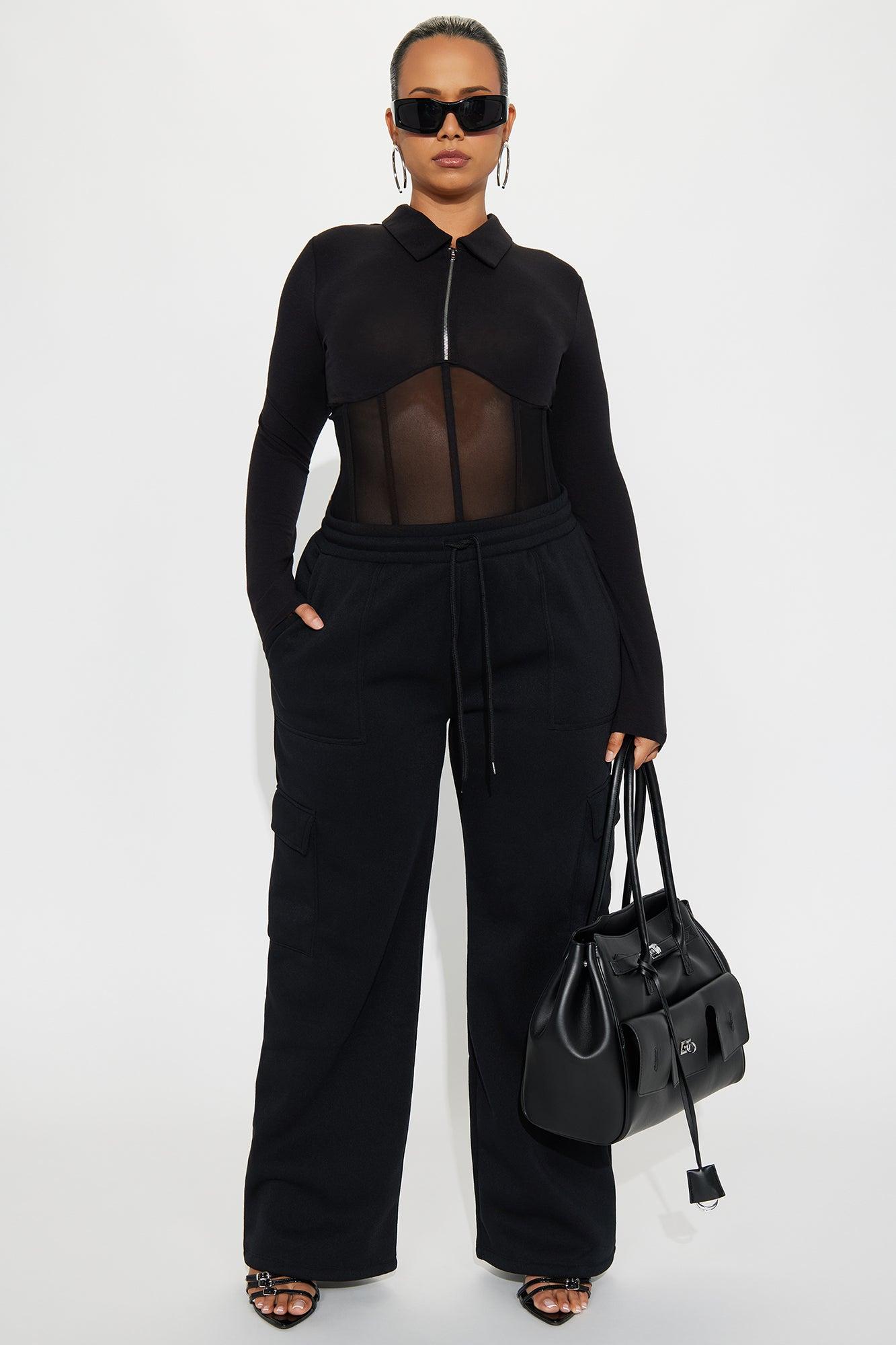 Nessie Long Sleeve Collared Corset Top - Black Female Product Image