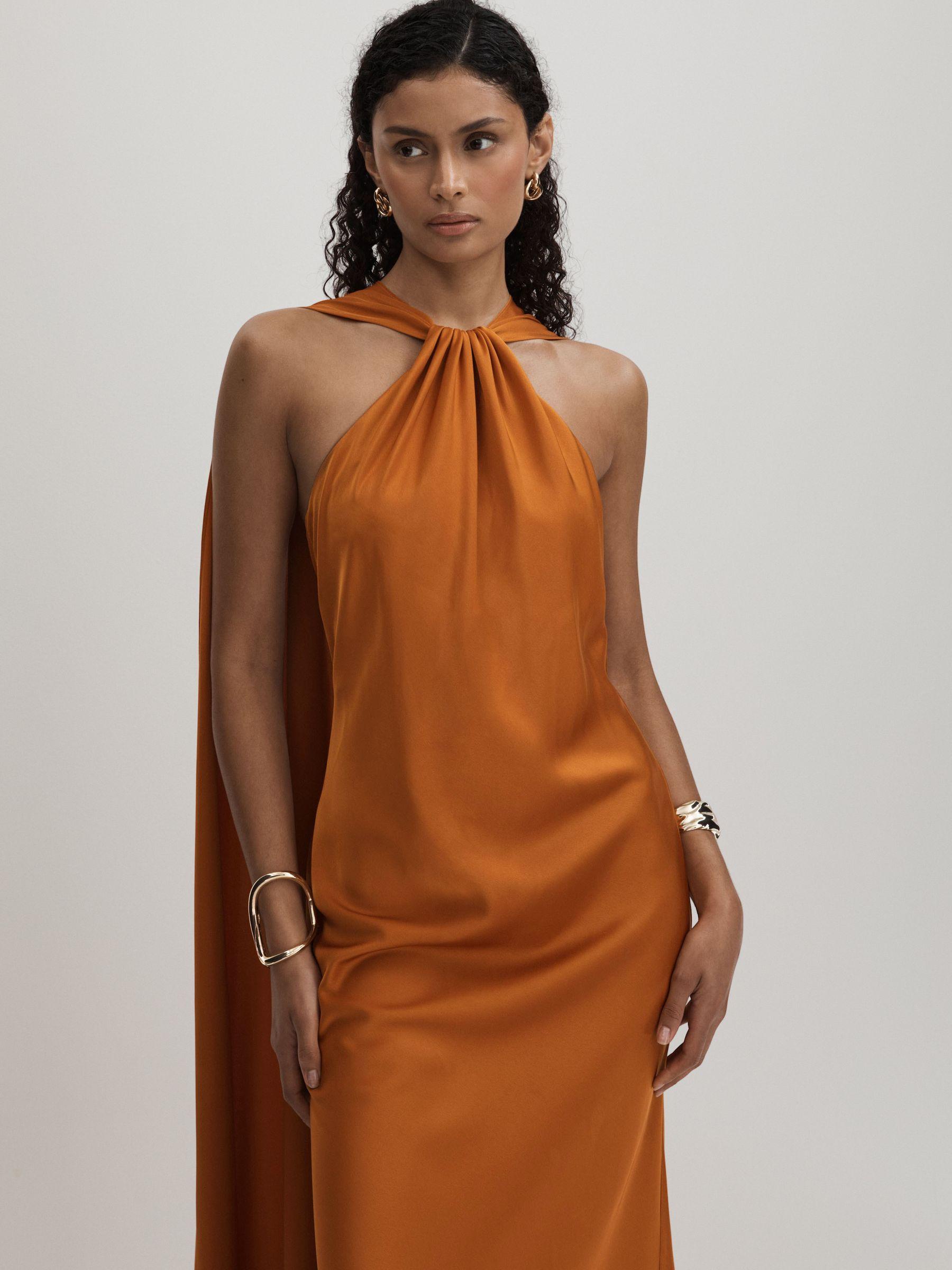 Halston Halter Cape Maxi Dress in Mustard Product Image