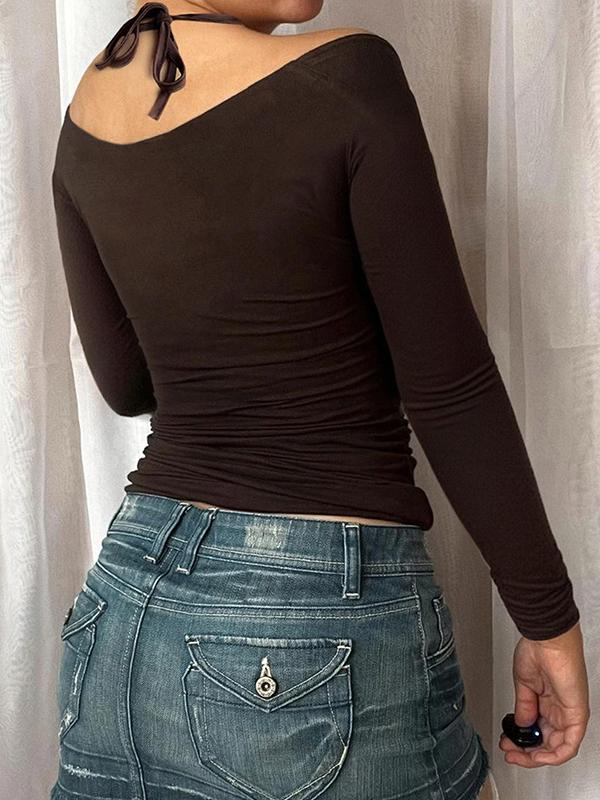 Round Neck Hollow-Out Tops Long Sleeve Product Image