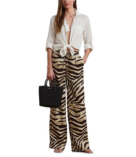 Lauren Ralph Lauren Zebra Print Linen Wide-Leg Pull-On Pants Product Image