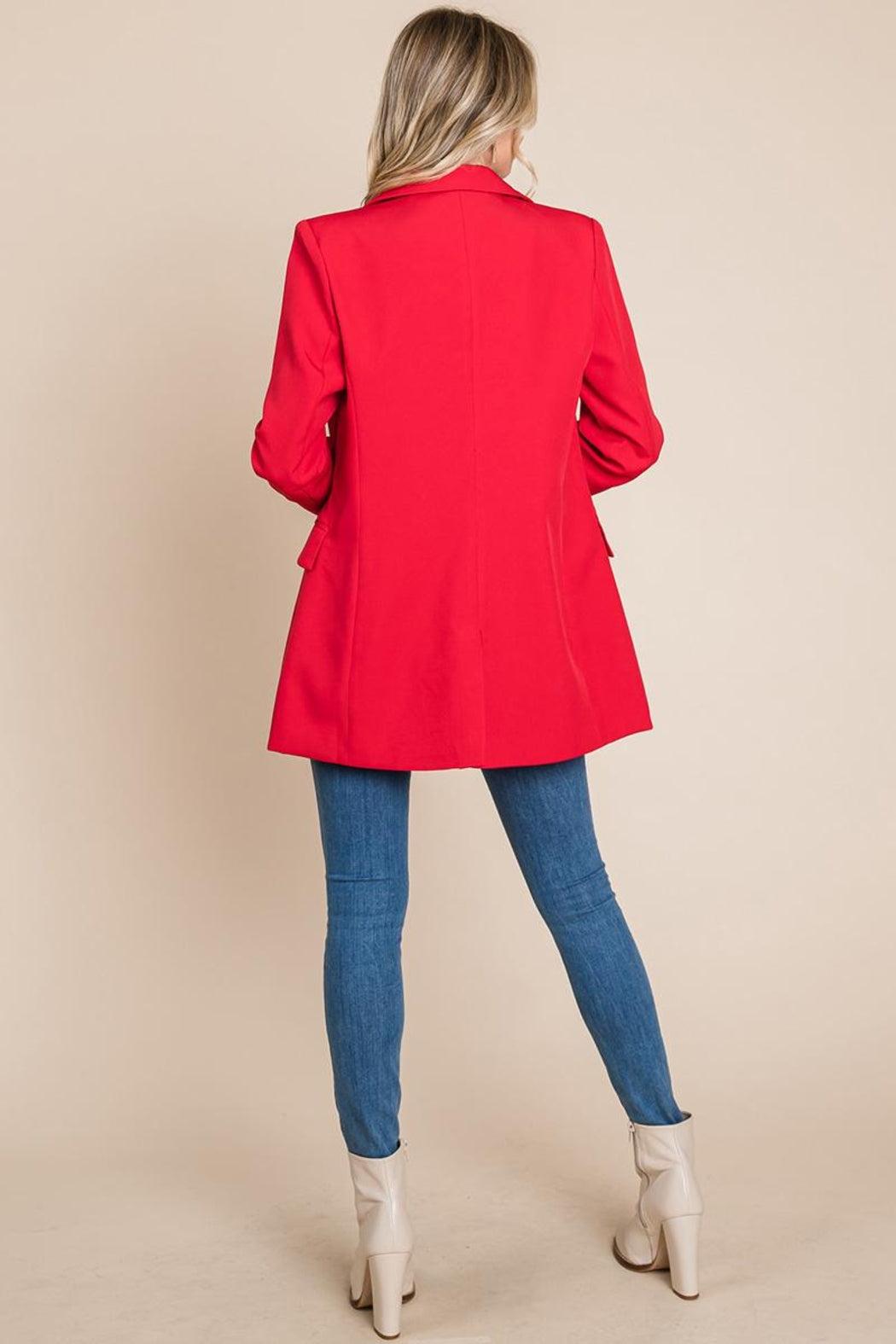 Collar Long Double Breasted Blazer Jacket Product Image