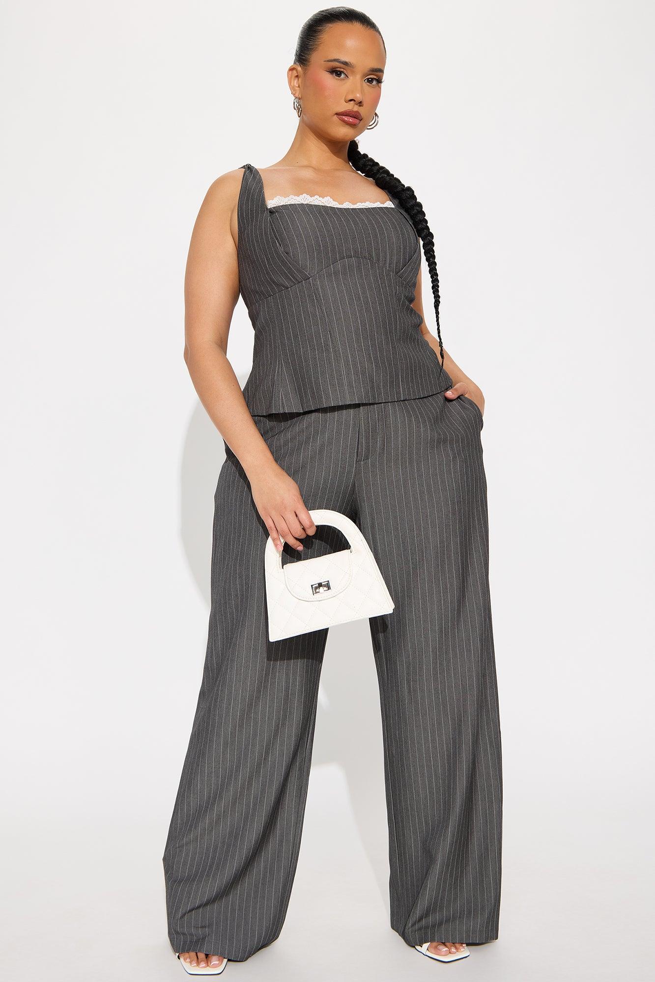 Evangeline Pinstripe Pant Set - Charcoal Product Image