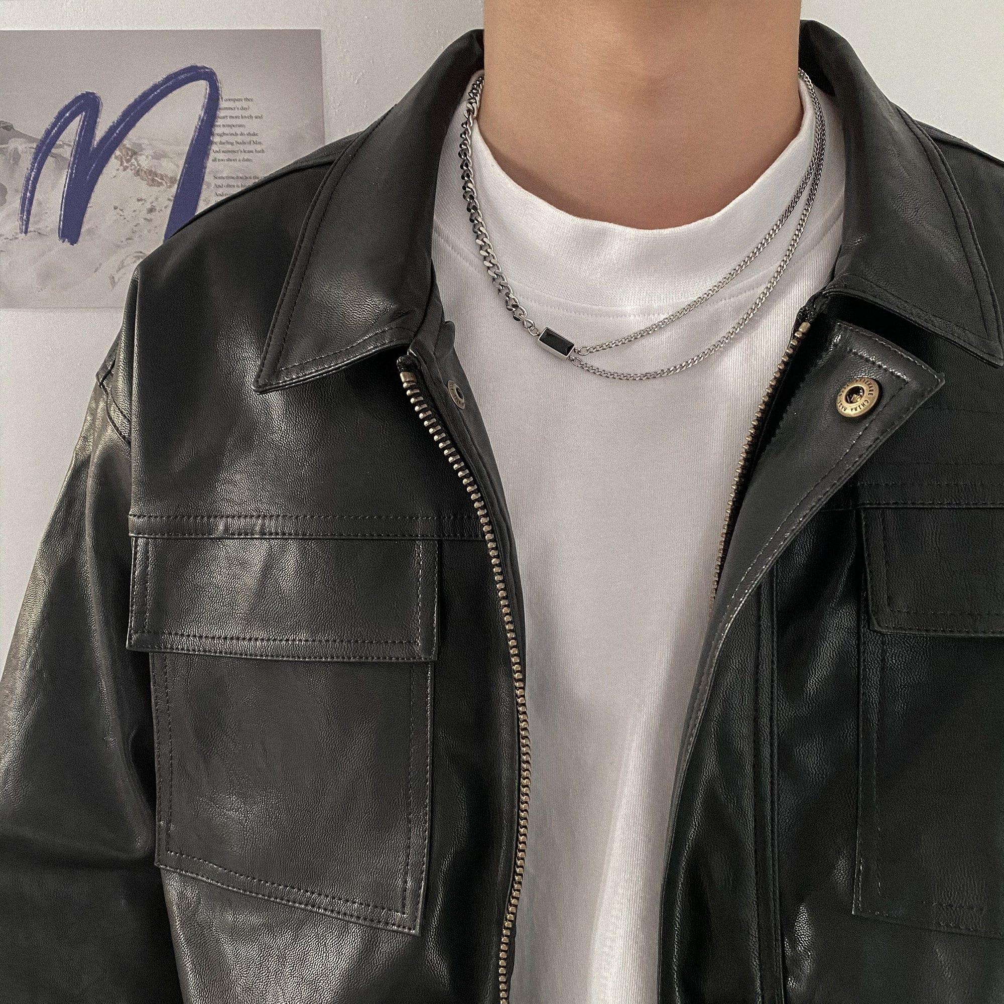 BLACK SQUARE DOUBLE CHAIN NECKLACE Product Image