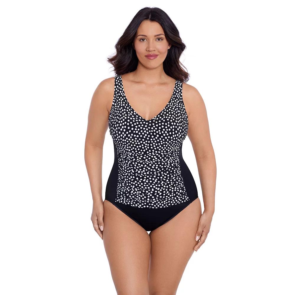Women's Trimshaper Funfetti New Jean One-Piece Swim Suit, Size: 16, Black White Product Image