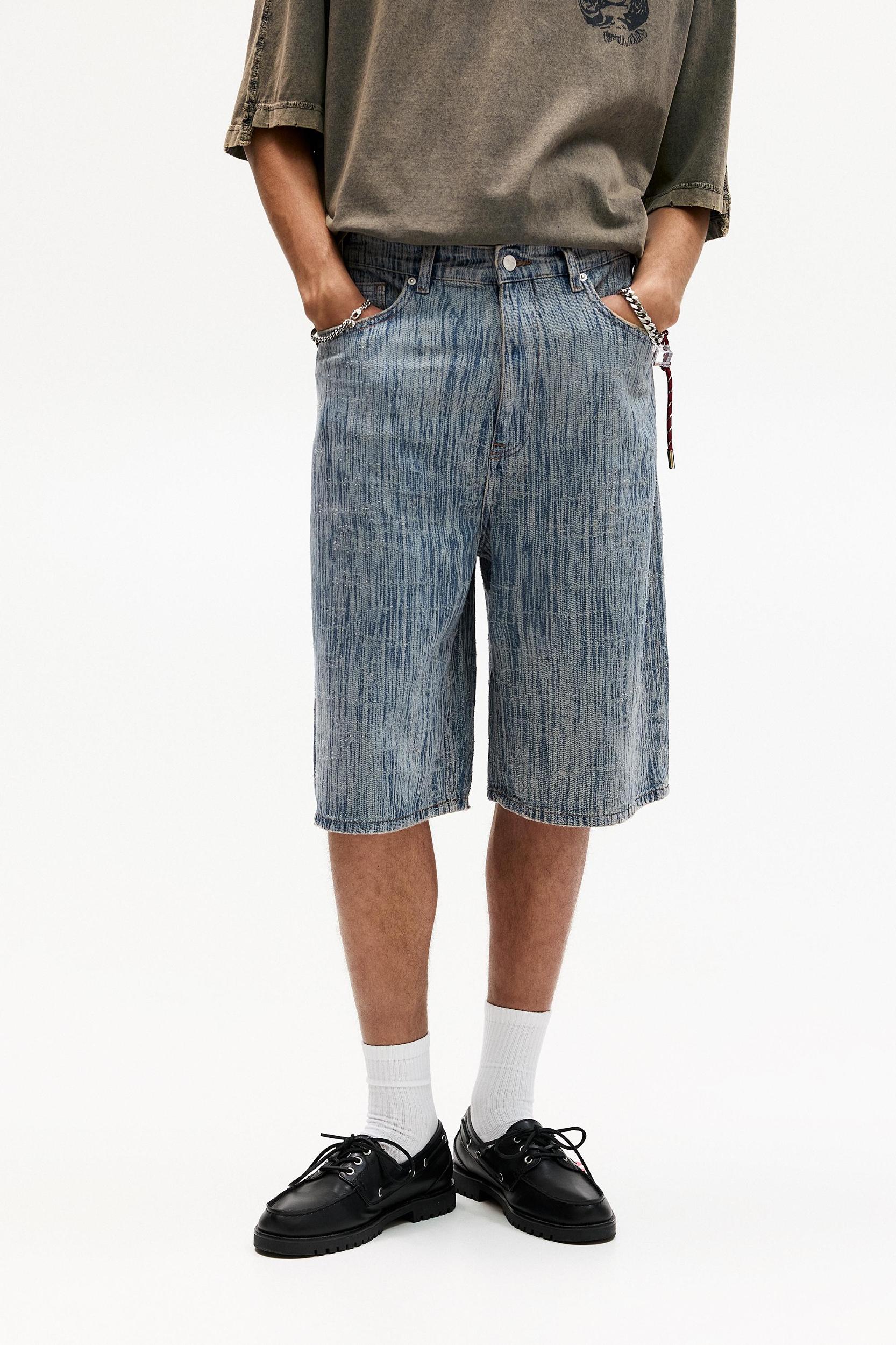 Flecked denim skater Bermuda shorts Product Image