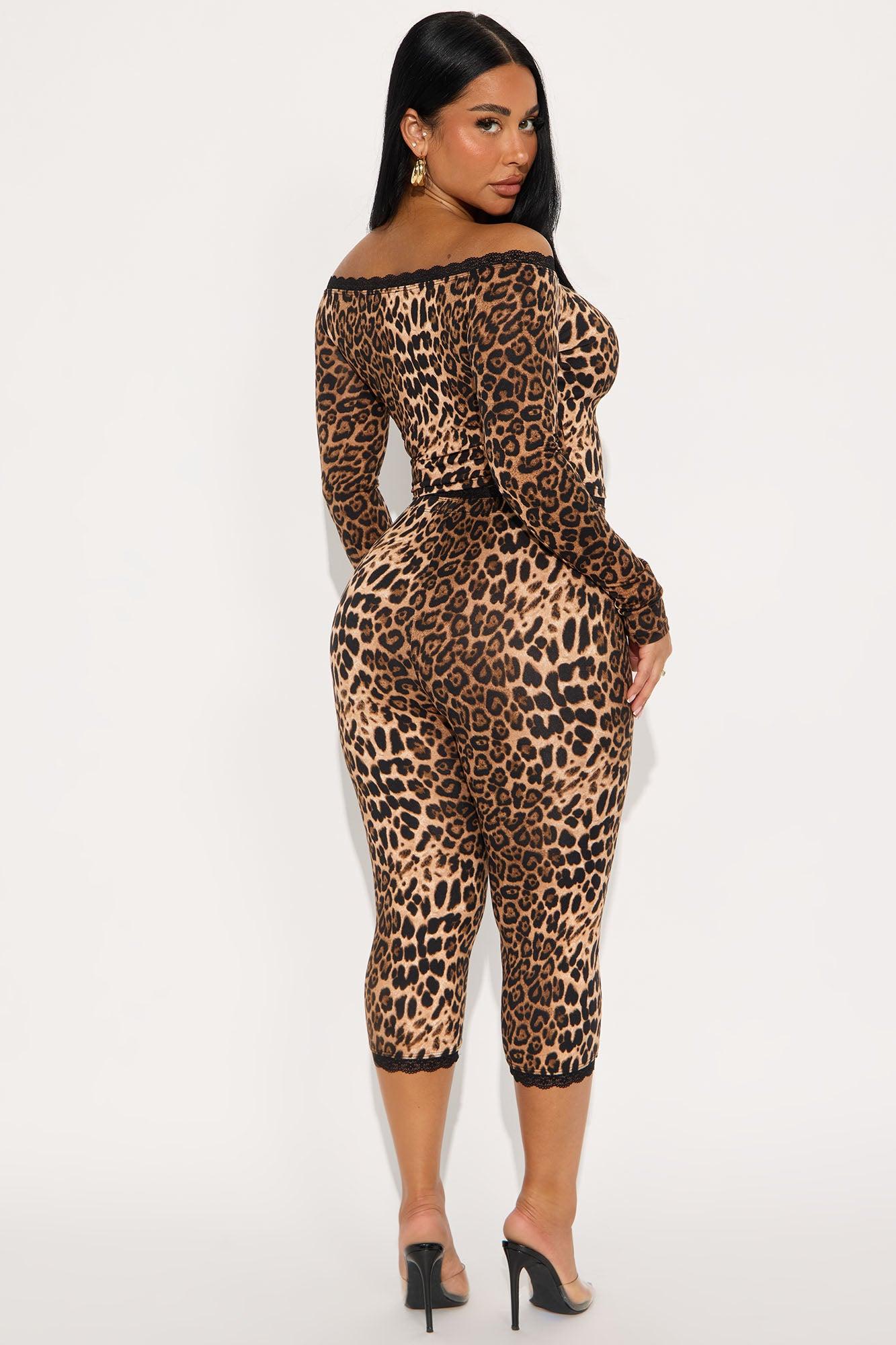 Fiona Off Shoulder Leopard Capri Set - Brown/combo Female Product Image