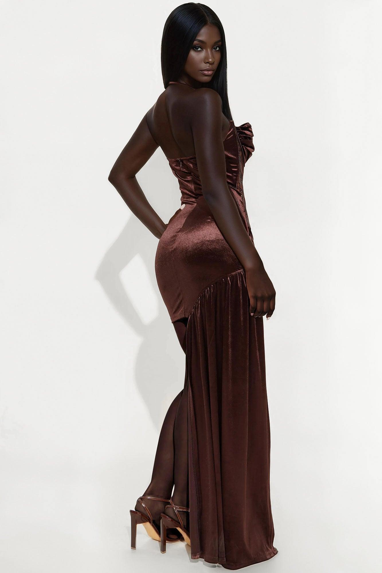 Secret Romance Embellished Mini Dress - Chocolate Female Product Image