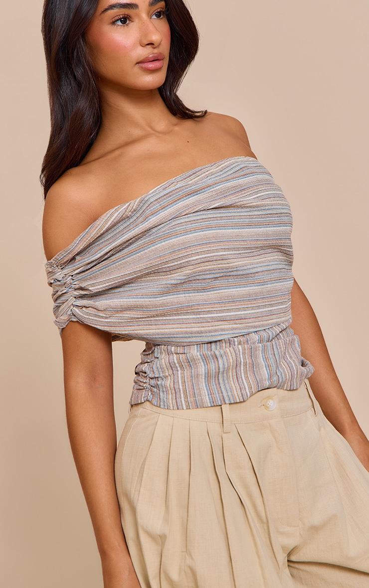 Petite Multi Stripe Ruched One Shoulder Top Product Image