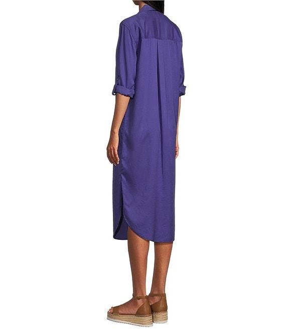 Westbound Petite Size 3/4 Roll-Tab Sleeve Button-Front Midi Shirt Dress Product Image