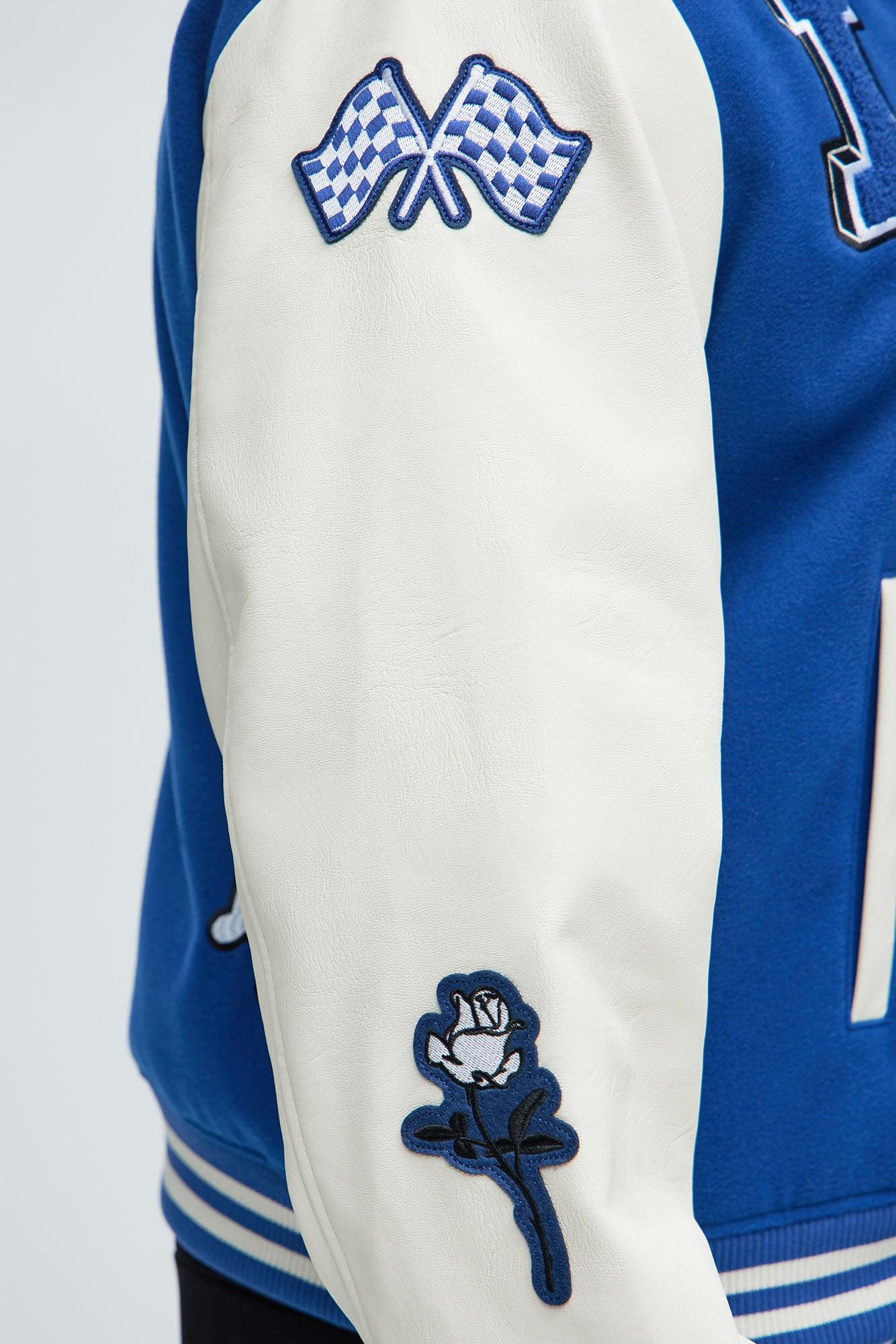 LA Patchwork Varsity Jacket - Royal/combo Product Image