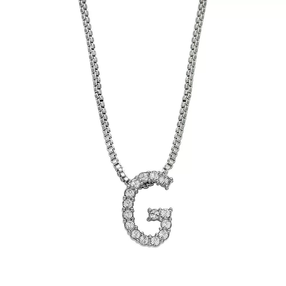 Brilliance Silver Plated Crystal Initial Pendant, Womens Silver Tone T Product Image