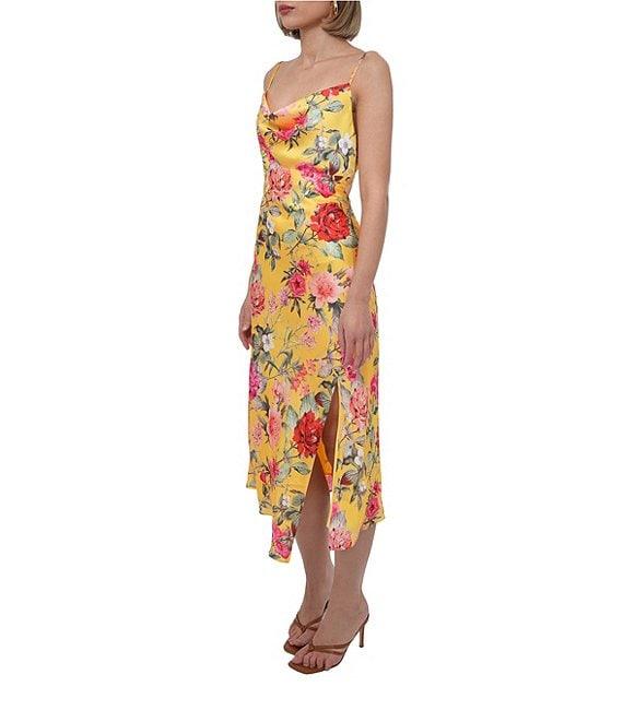 Adelyn Rae Satin Floral Print Cowl Neck Sleeveless Slip Midi Dress Product Image