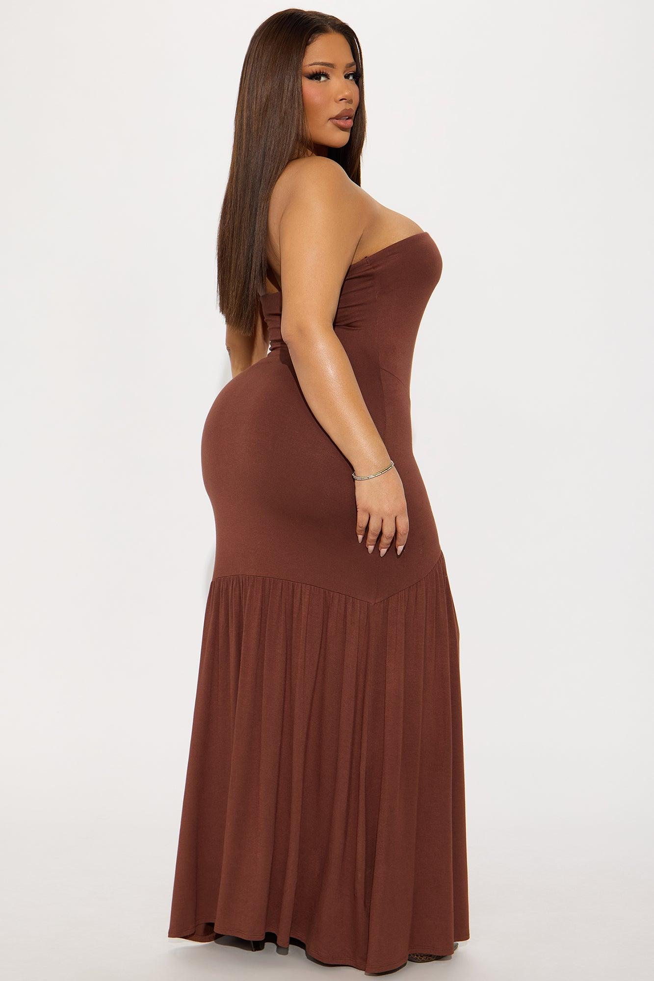 Danity High Slit Maxi Dress - Chocolate Product Image