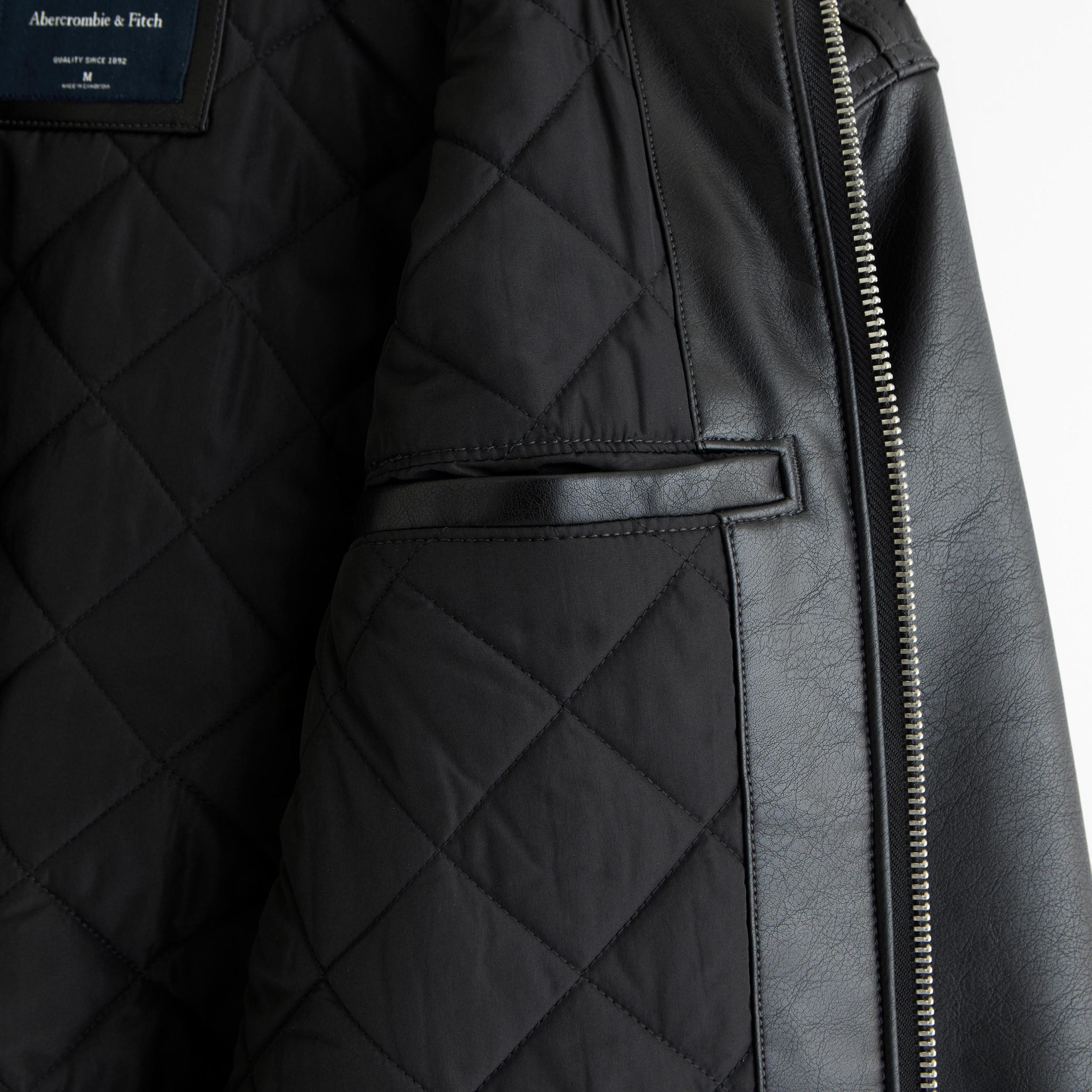 Cropped Vegan Leather Zip Trucker Jacket Product Image