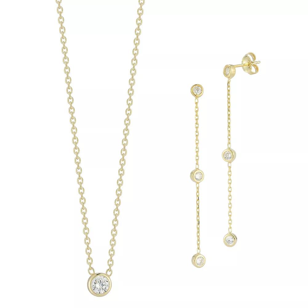 Sunkissed Sterling 14k Gold Over Silver Cubic Zirconia Necklace & Drop Earring Set, Women's, Size: 18", Silver Tone Product Image