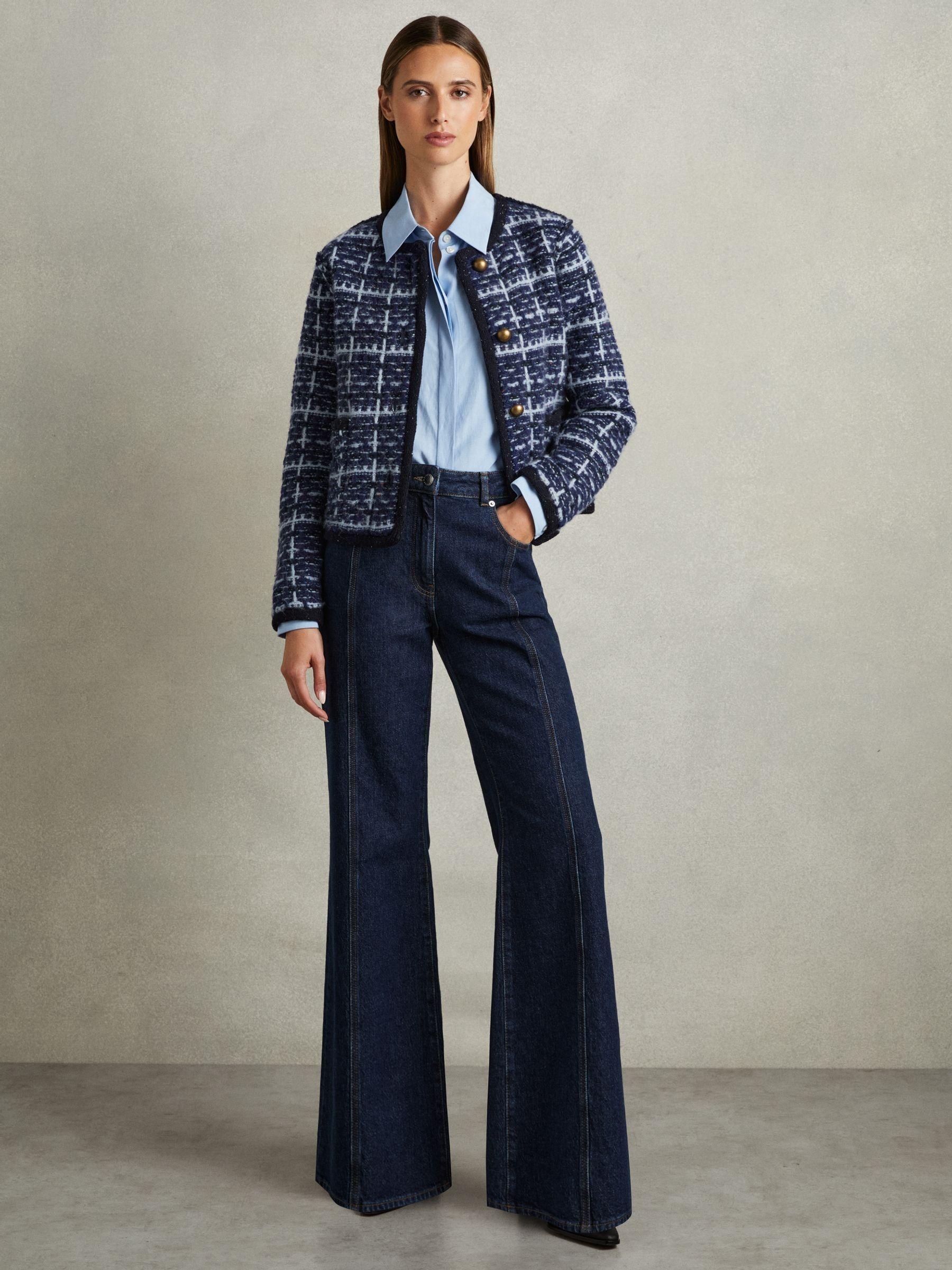 Tweed-Effect Cardigan with Merino in Blue Product Image