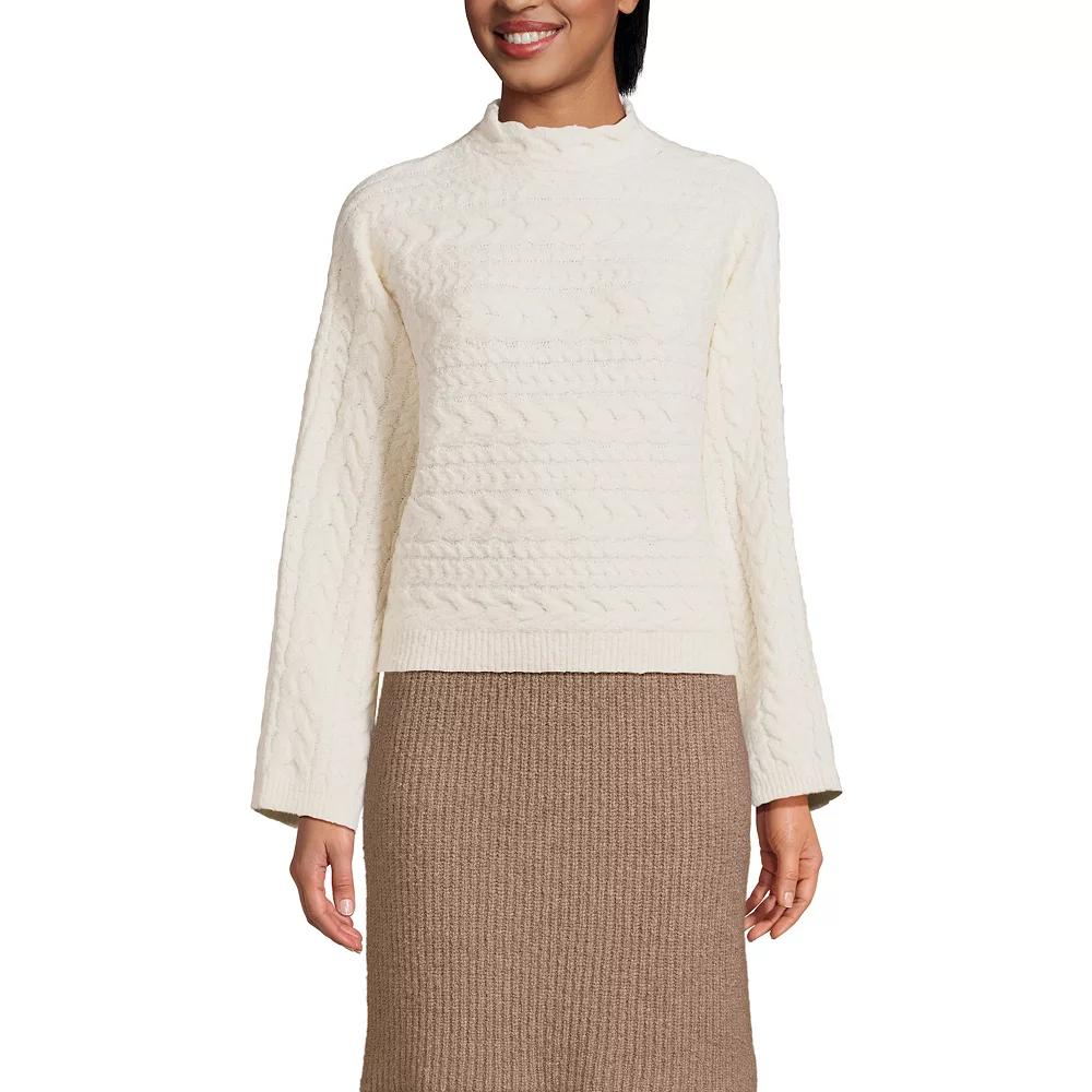 Women's Lands' End Boucle Funnel Neck Cable Knit Sweater,  Product Image