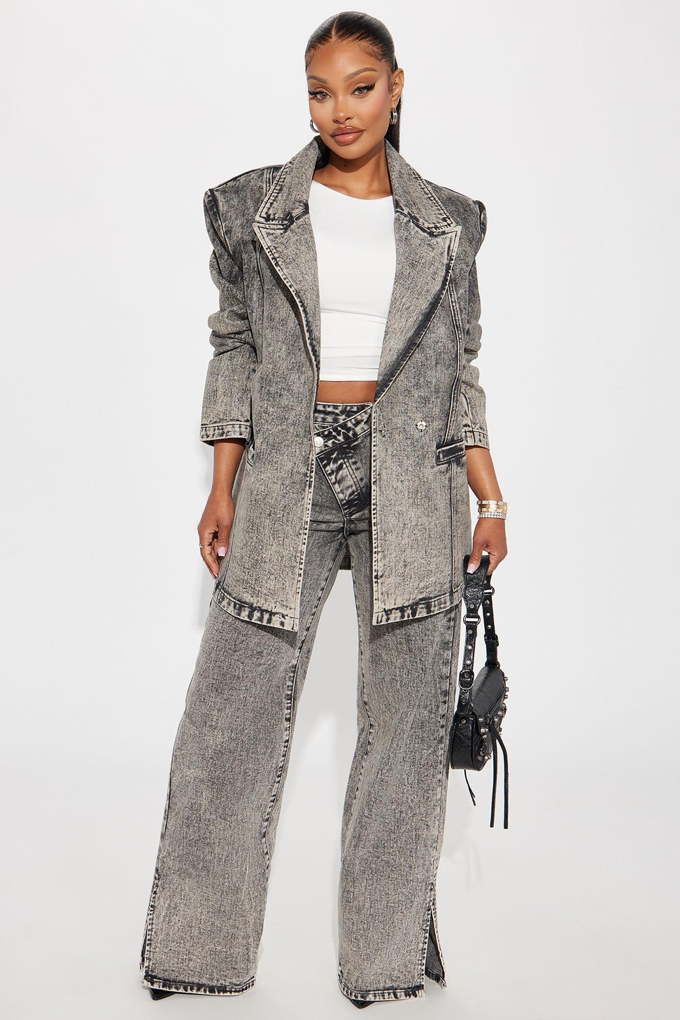 Know What I Want Coated Denim Blazer - Acid Wash Grey Product Image