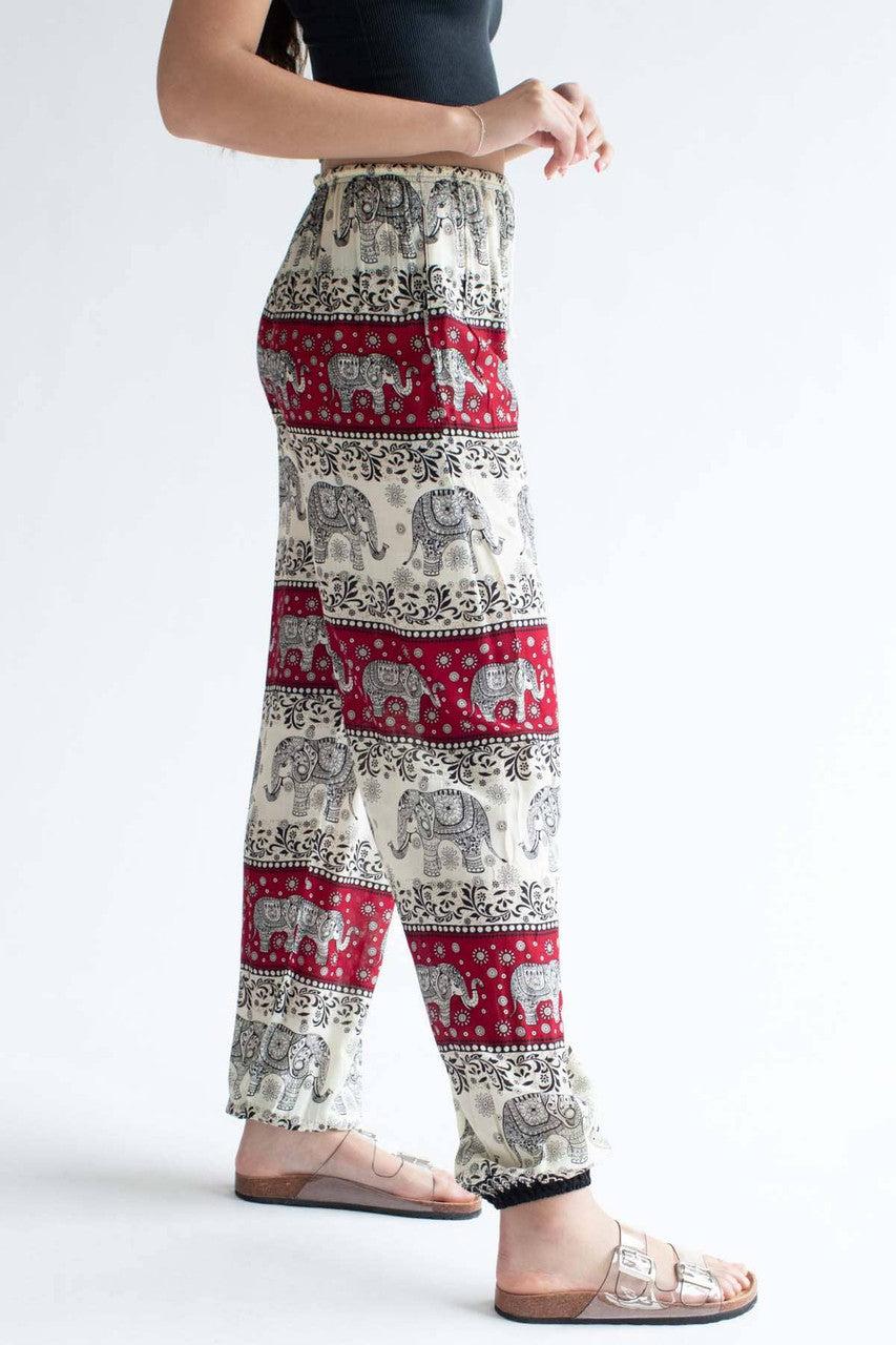Ivory & Red Striped Elephant Pants Product Image