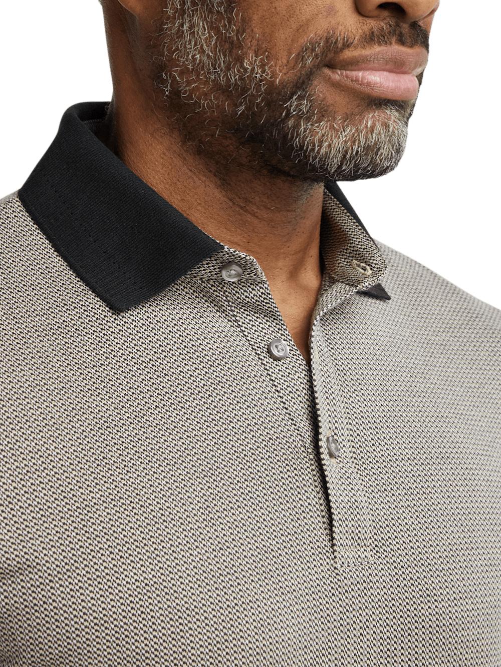 Cotton Three Button Polo - Tan Multi Product Image