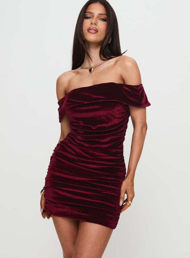 Regency Strapless Velvet Mini Dress Burgundy Product Image