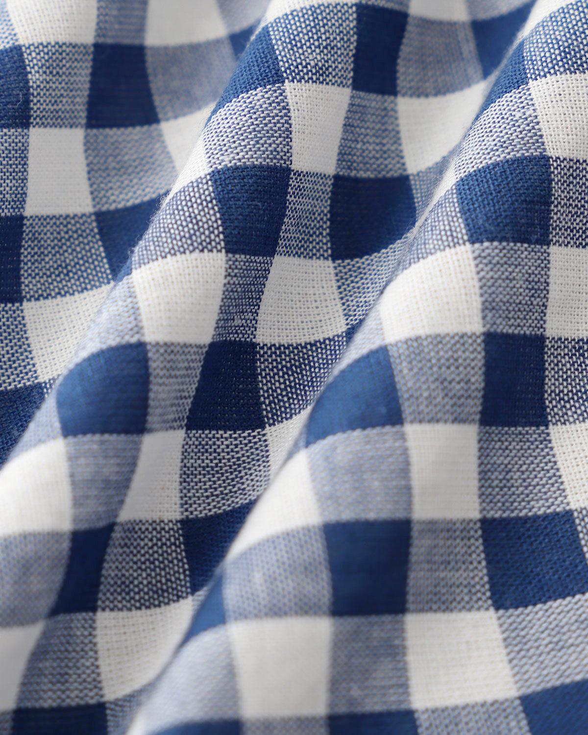 Blue Plaid Puffed Sleeve Blouse Product Image