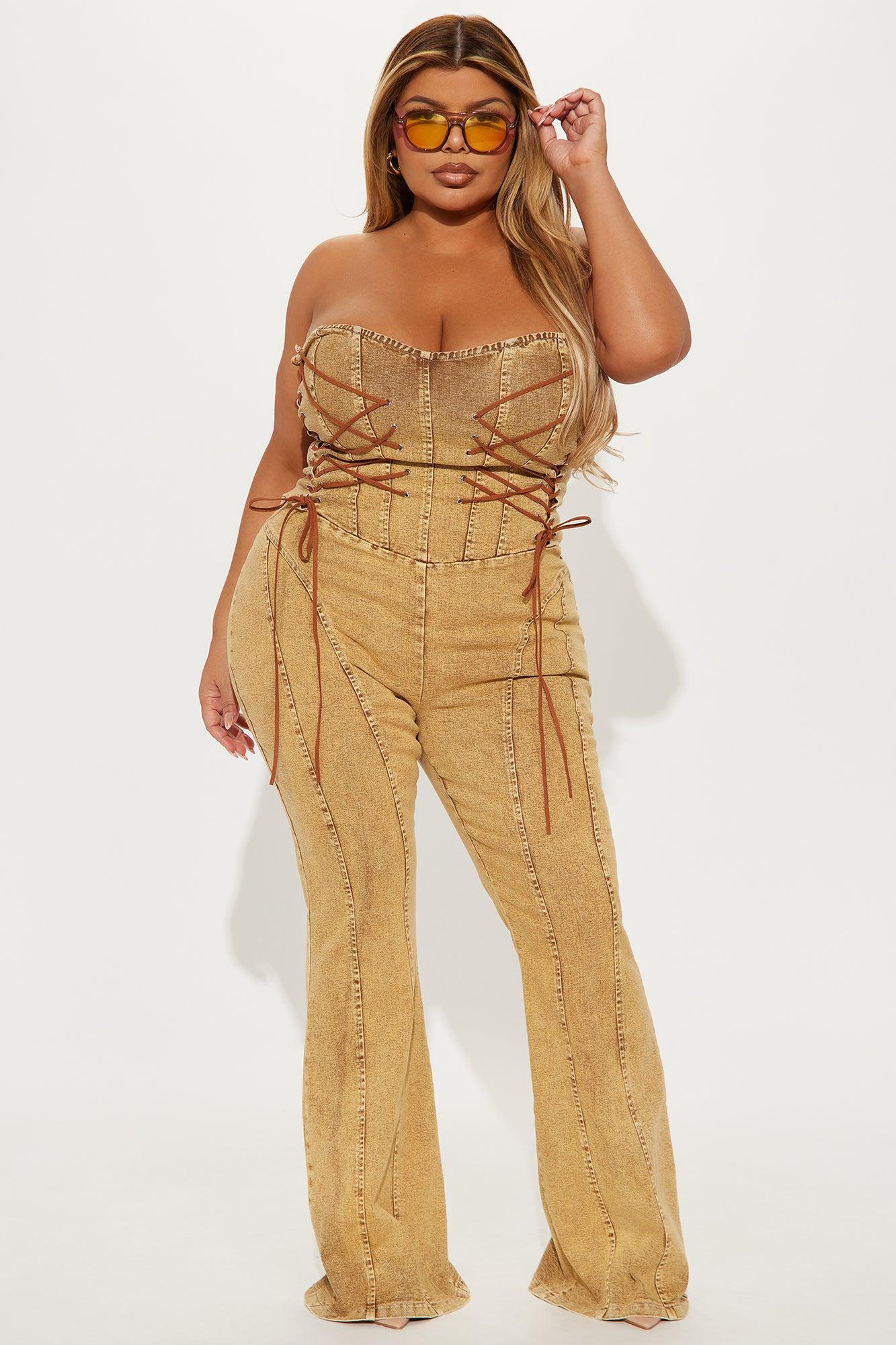 Meet Me In The Desert Denim Jumpsuit - Tan Product Image