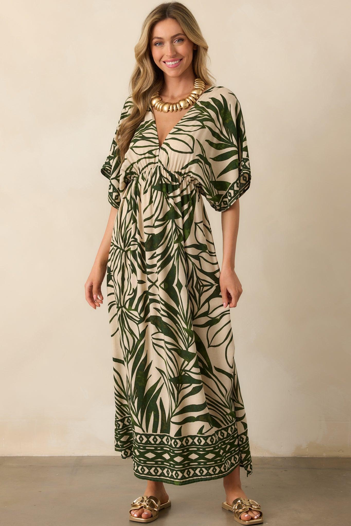 Sunshine On My Mind Green Palm Leaf Print Maxi Dress Product Image